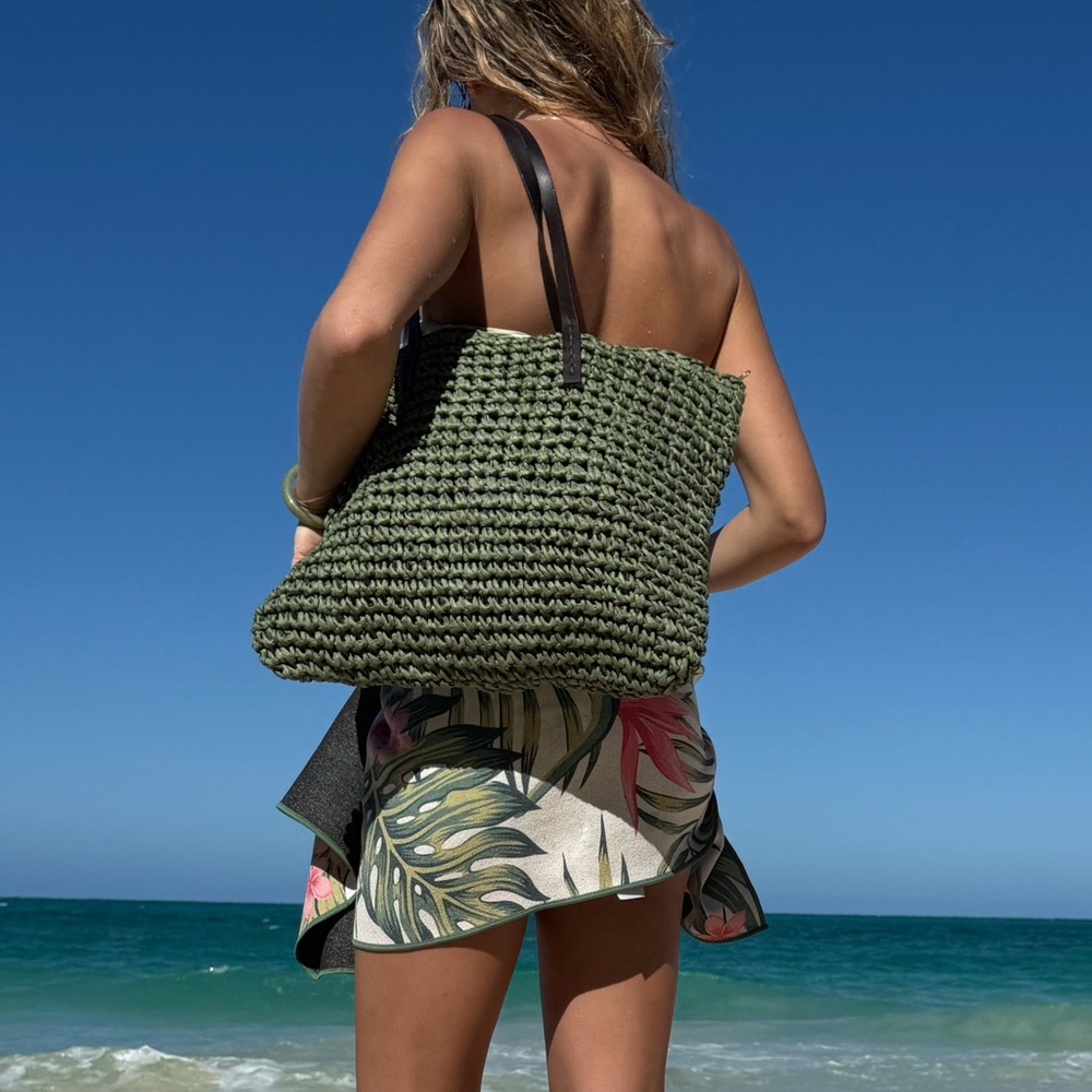 LARGE WOVEN BEACH BAG NWT GREEN COLOR - Picture 5 of 11